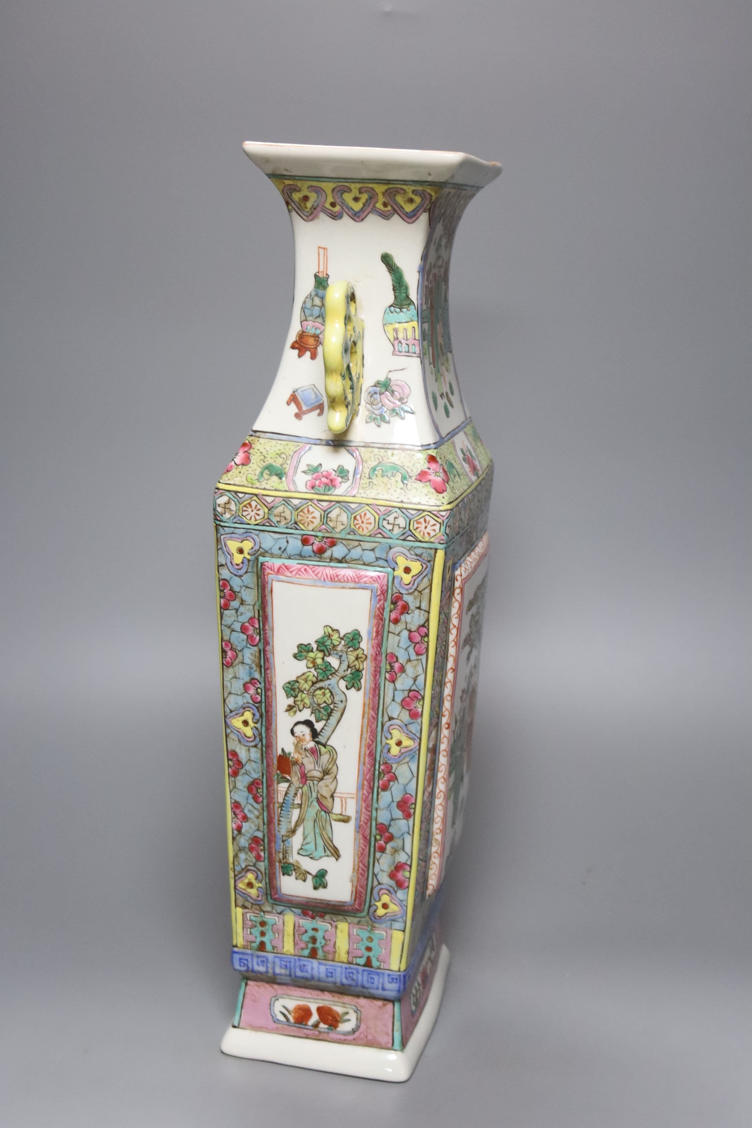 A Chinese famille rose square vase, height 42cm